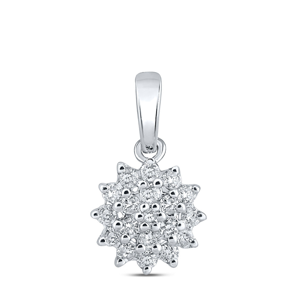 10kt White Gold Womens Round Diamond Cluster Pendant 1/5 Cttw