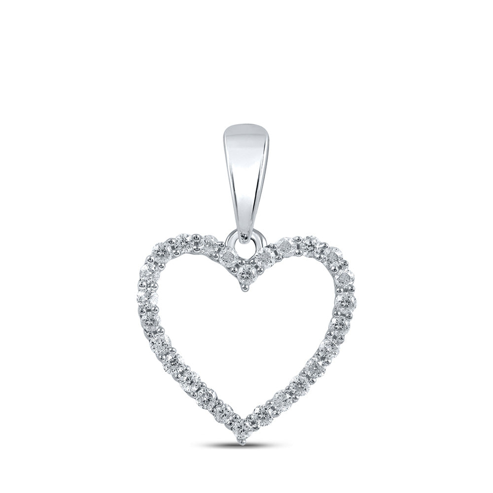 10kt White Gold Womens Round Diamond Heart Pendant 1/10 Cttw