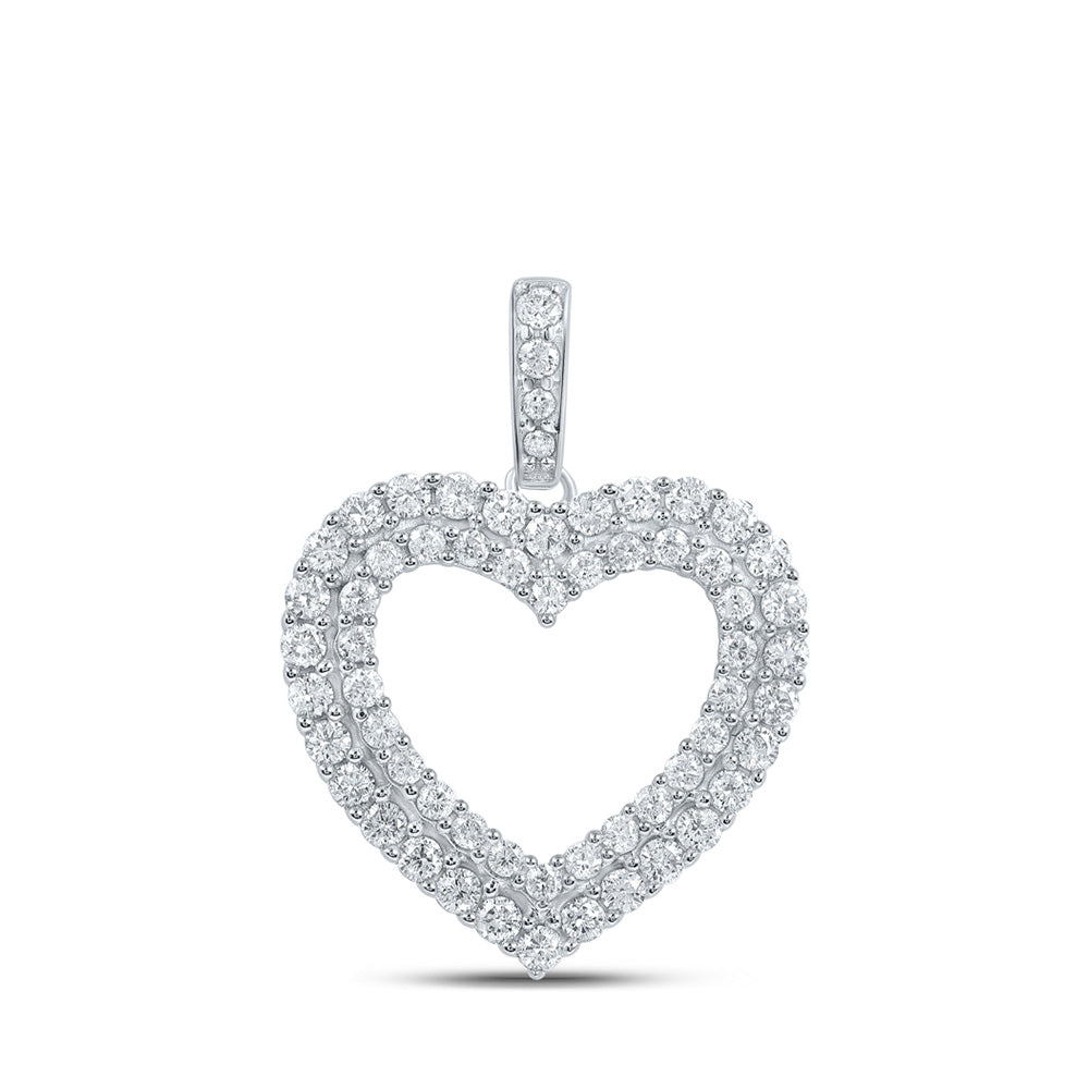 10kt White Gold Womens Round Diamond Heart Pendant 5/8 Cttw