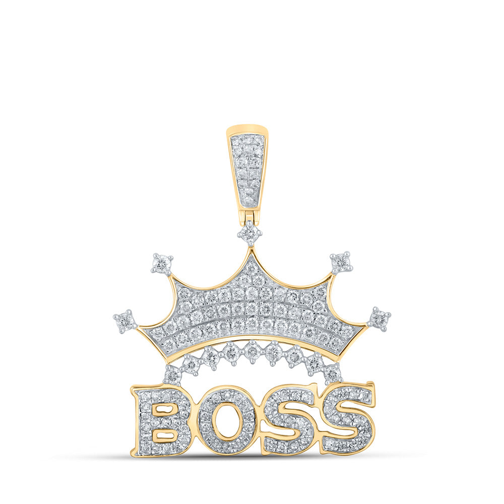 10kt Yellow Gold Mens Round Diamond Boss Crown Charm Pendant 1 Cttw