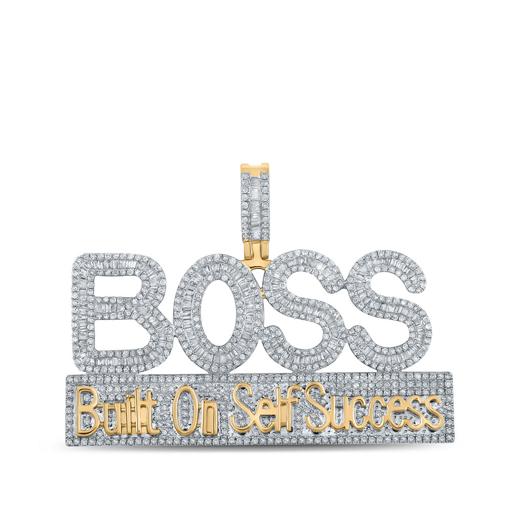 10kt Yellow Gold Mens Baguette Diamond BOSS Charm Pendant 2-3/8 Cttw