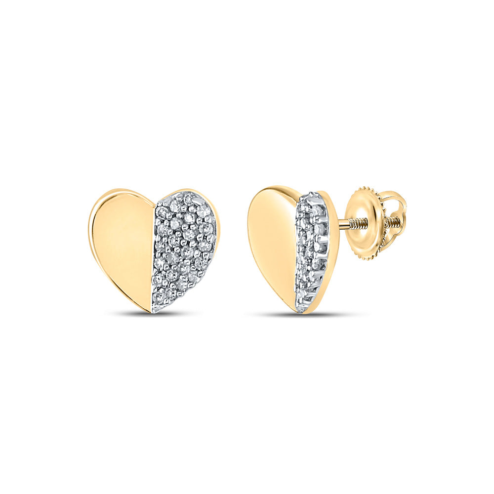 10kt Yellow Gold Womens Round Diamond Heart Earrings 1/8 Cttw