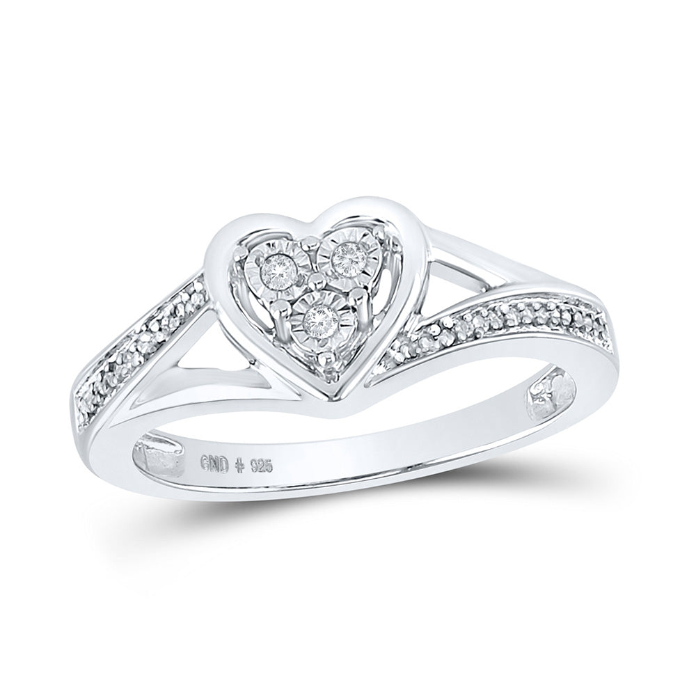 Sterling Silver Womens Round Diamond Heart Ring 1/20 Cttw