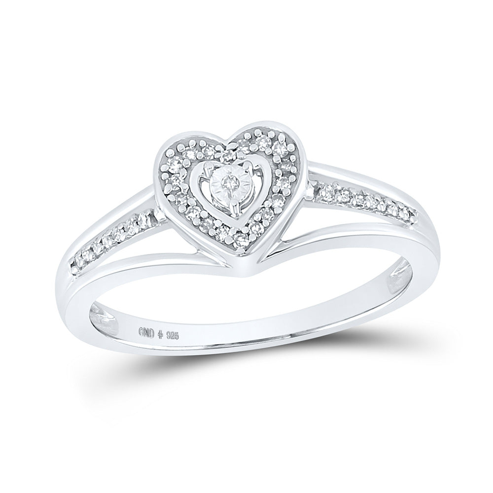 Sterling Silver Womens Round Diamond Heart Ring 1/10 Cttw