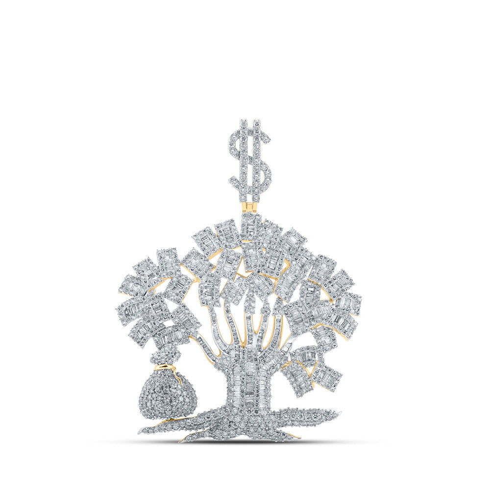 10kt Yellow Gold Mens Baguette Diamond Money Tree Charm Pendant 6-1/2 Cttw