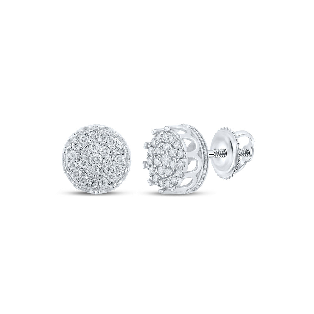 10kt White Gold Mens Round Diamond Cluster Earrings 3/4 Cttw