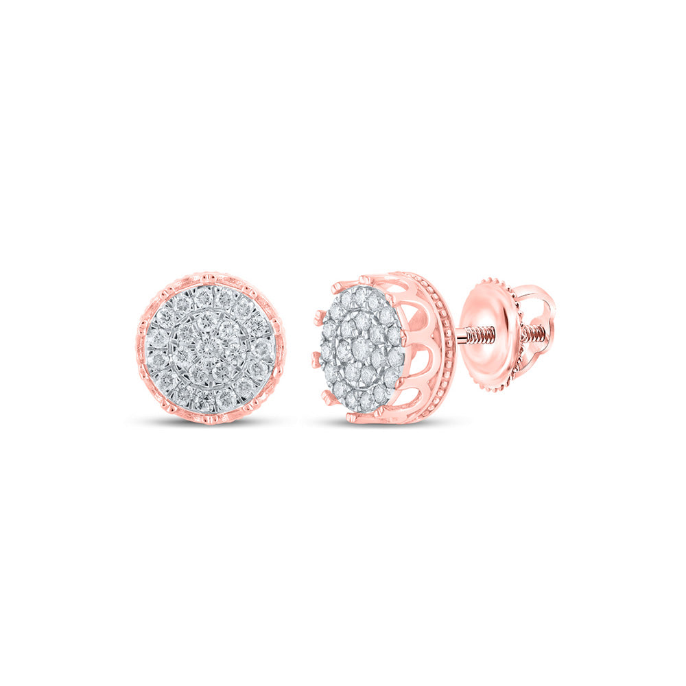 10kt Rose Gold Mens Round Diamond Cluster Earrings 3/4 Cttw