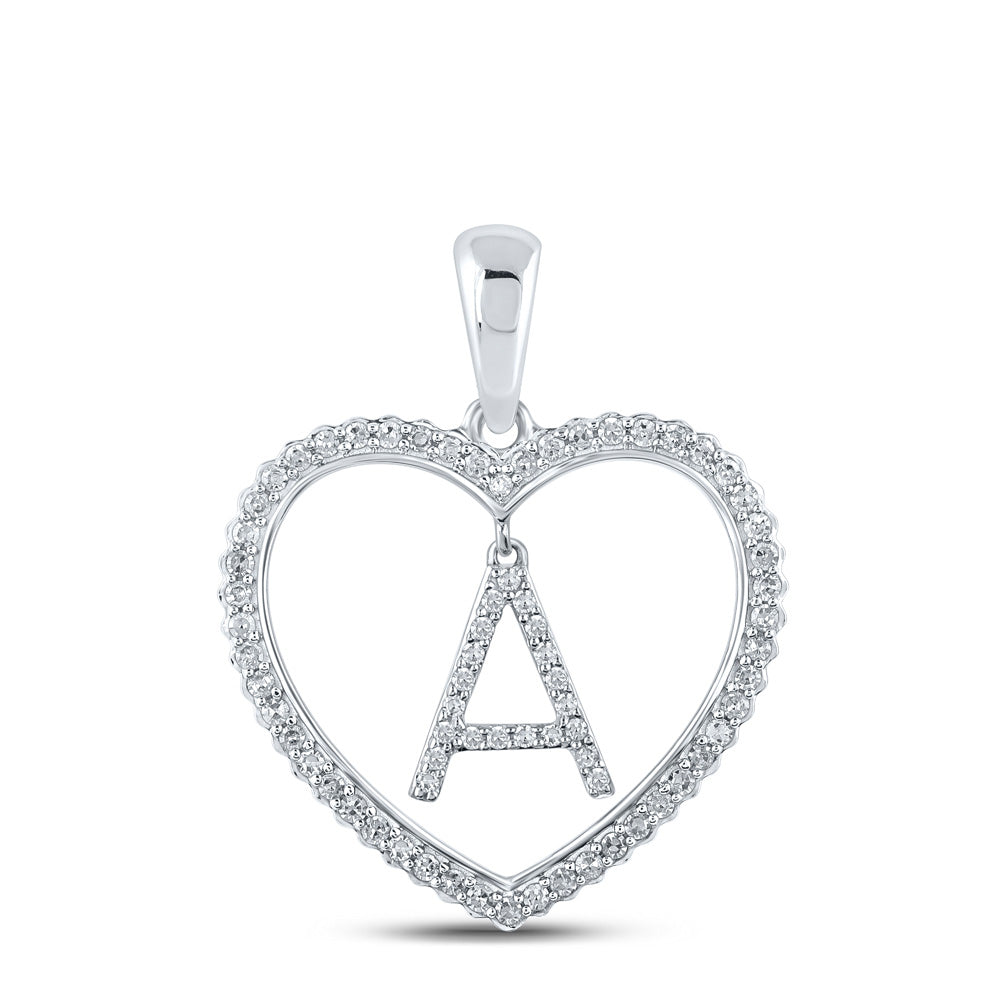 10kt White Gold Womens Round Diamond Heart A Letter Pendant 1/4 Cttw