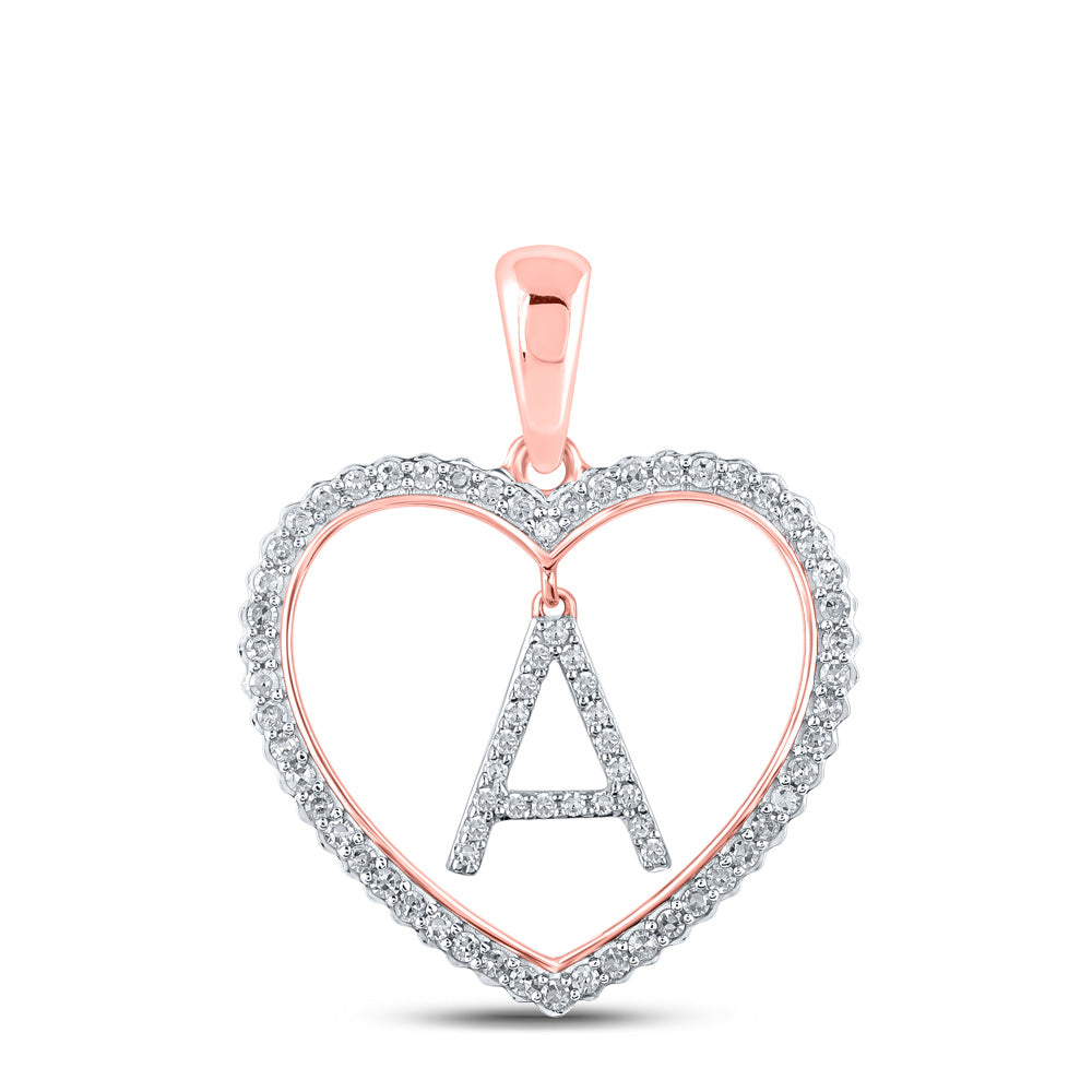 10kt Rose Gold Womens Round Diamond Heart A Letter Pendant 1/4 Cttw