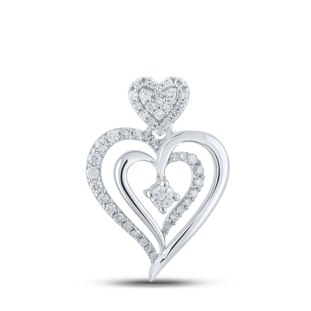 10kt White Gold Womens Round Diamond Heart Pendant 1/3 Cttw