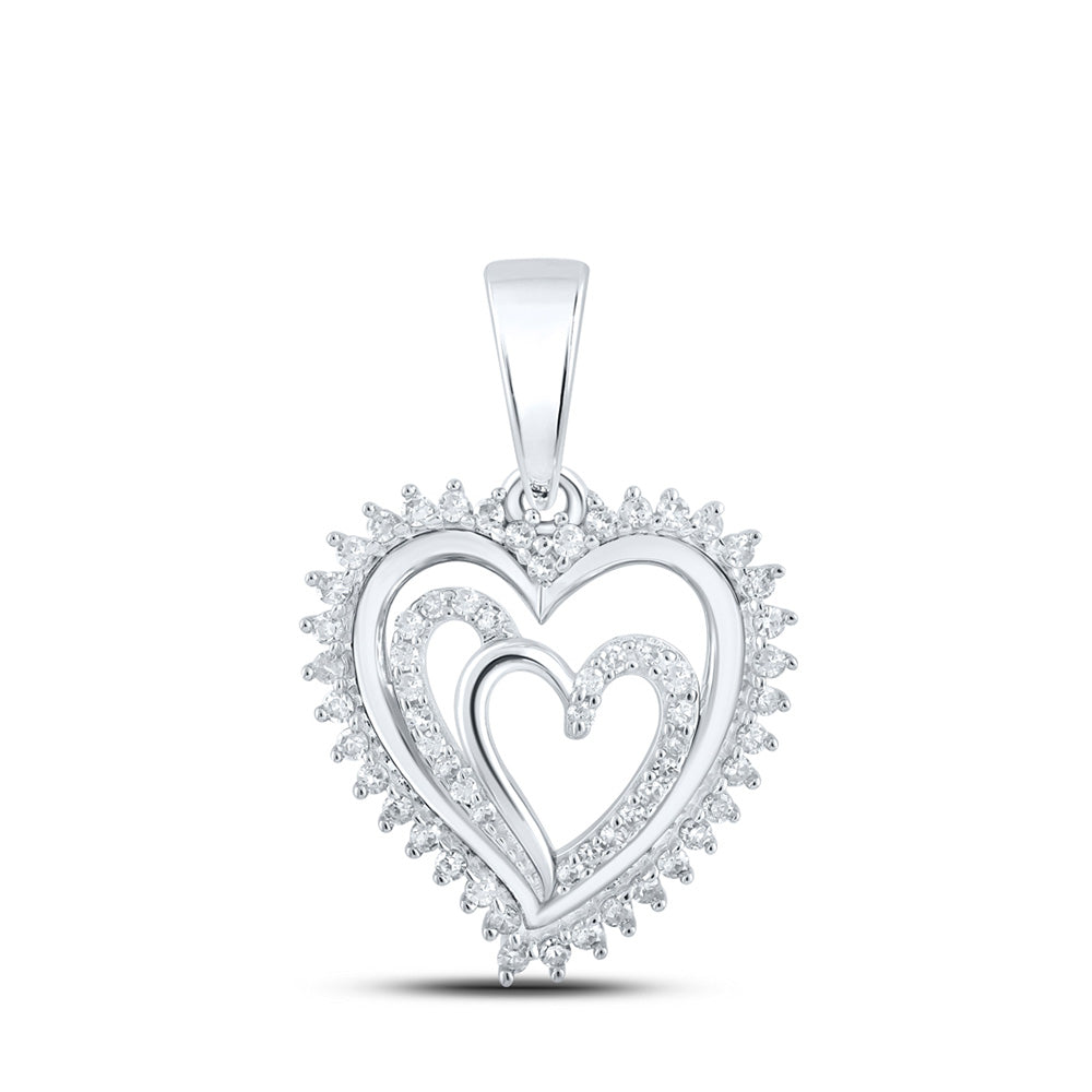 10kt White Gold Womens Round Diamond Heart Pendant 1/4 Cttw