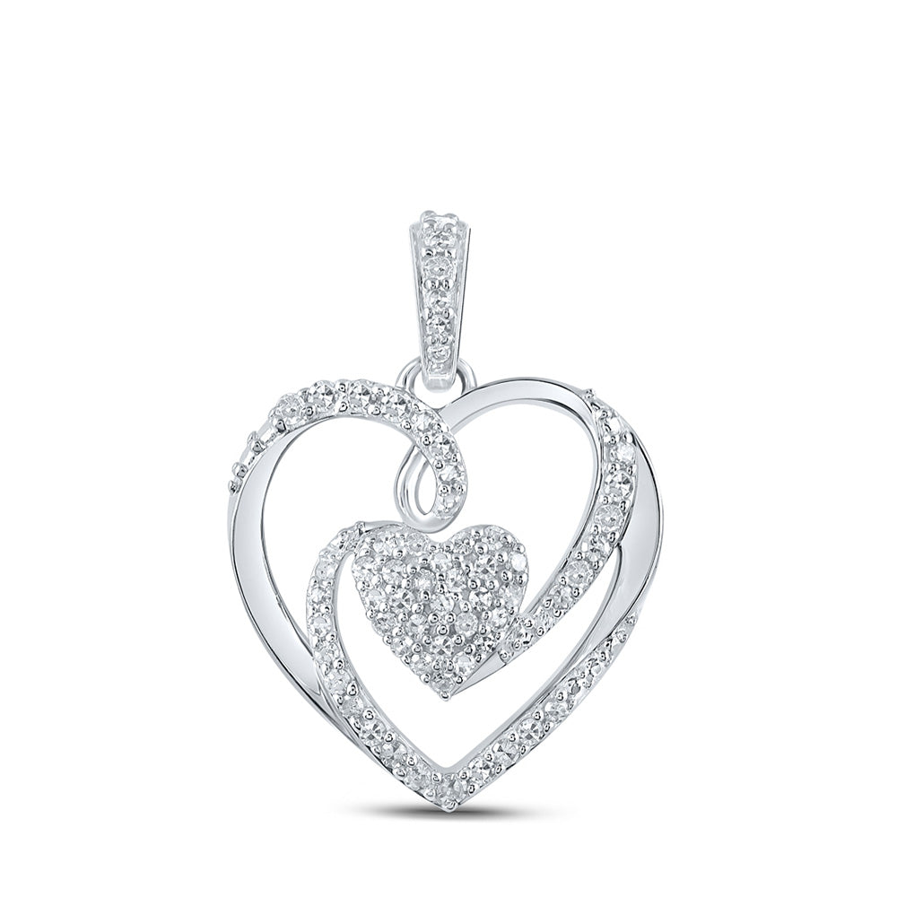 10kt White Gold Womens Round Diamond Heart Pendant 1/4 Cttw