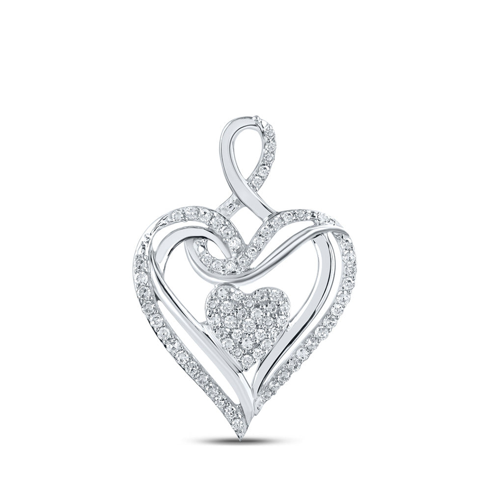 10kt White Gold Womens Round Diamond Heart Pendant 1/5 Cttw