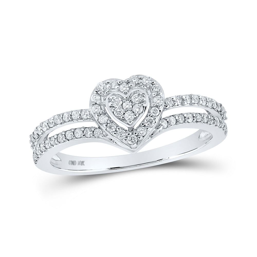 10kt White Gold Womens Round Diamond Heart Ring 1/3 Cttw