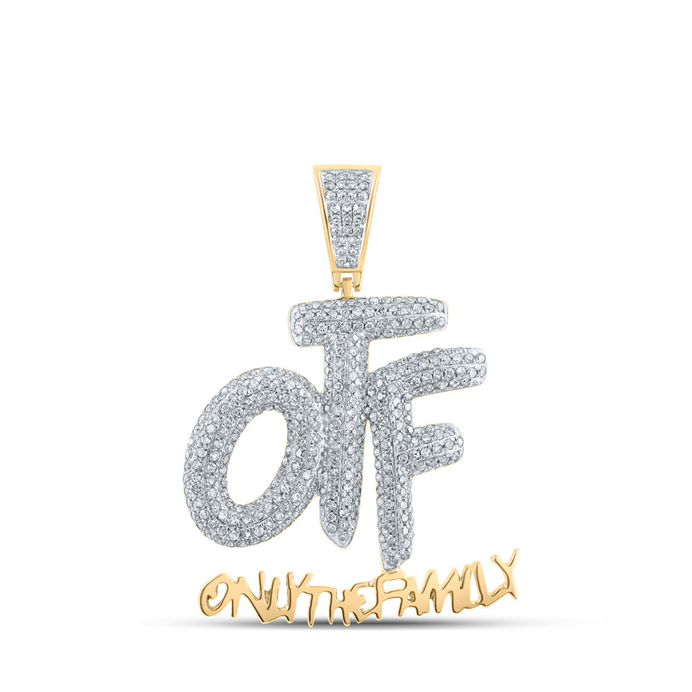 10kt Yellow Gold Mens Round Diamond OTF Family Charm Pendant 3/4 Cttw