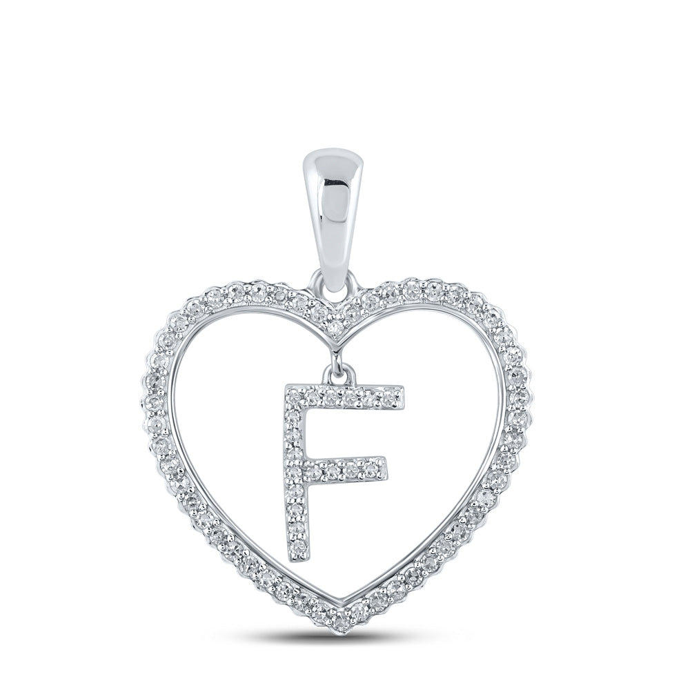 10kt White Gold Womens Round Diamond Heart F Letter Pendant 1/4 Cttw