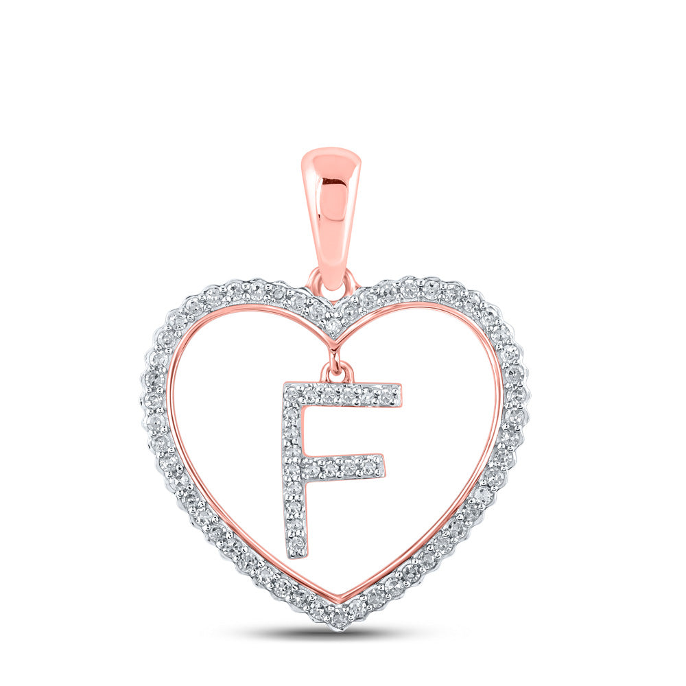 10kt Rose Gold Womens Round Diamond Heart F Letter Pendant 1/4 Cttw