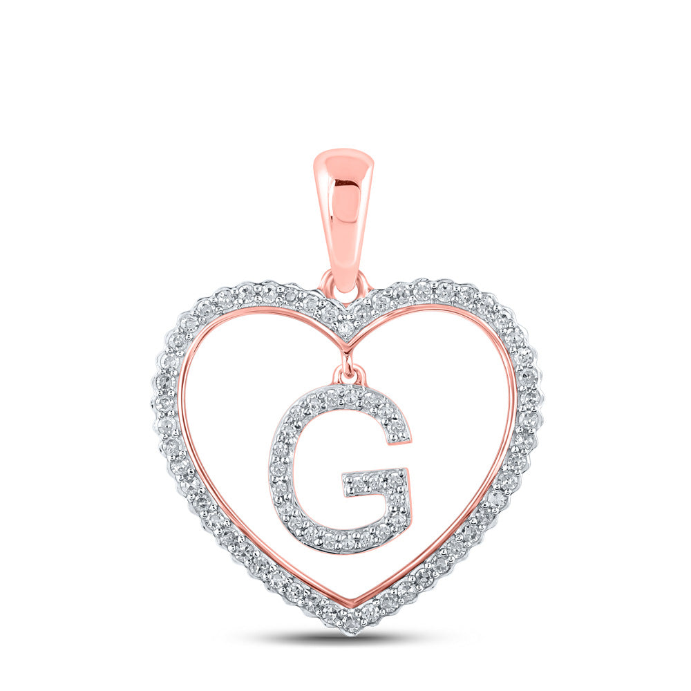 10kt Rose Gold Womens Round Diamond Heart G Letter Pendant 1/4 Cttw