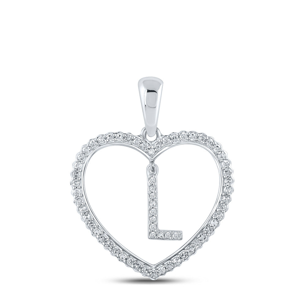 10kt White Gold Womens Round Diamond Heart L Letter Pendant 1/4 Cttw