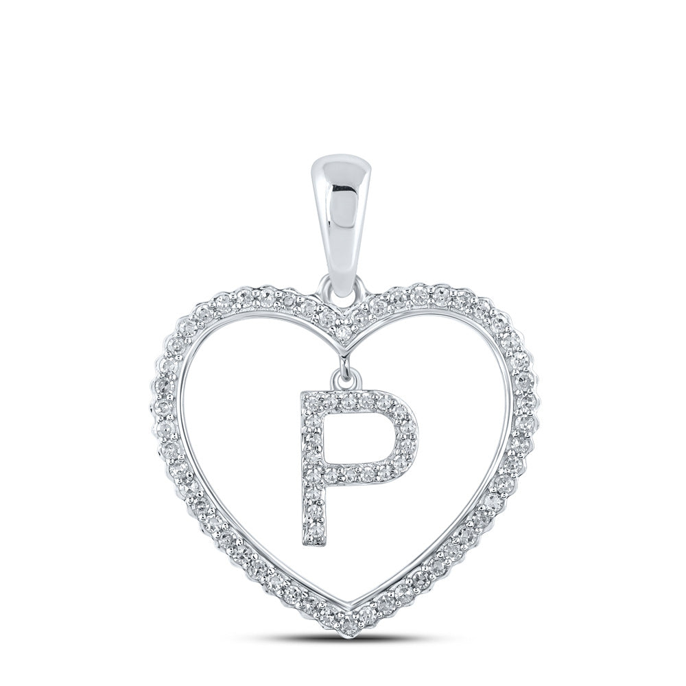 10kt White Gold Womens Round Diamond Heart P Letter Pendant 1/4 Cttw