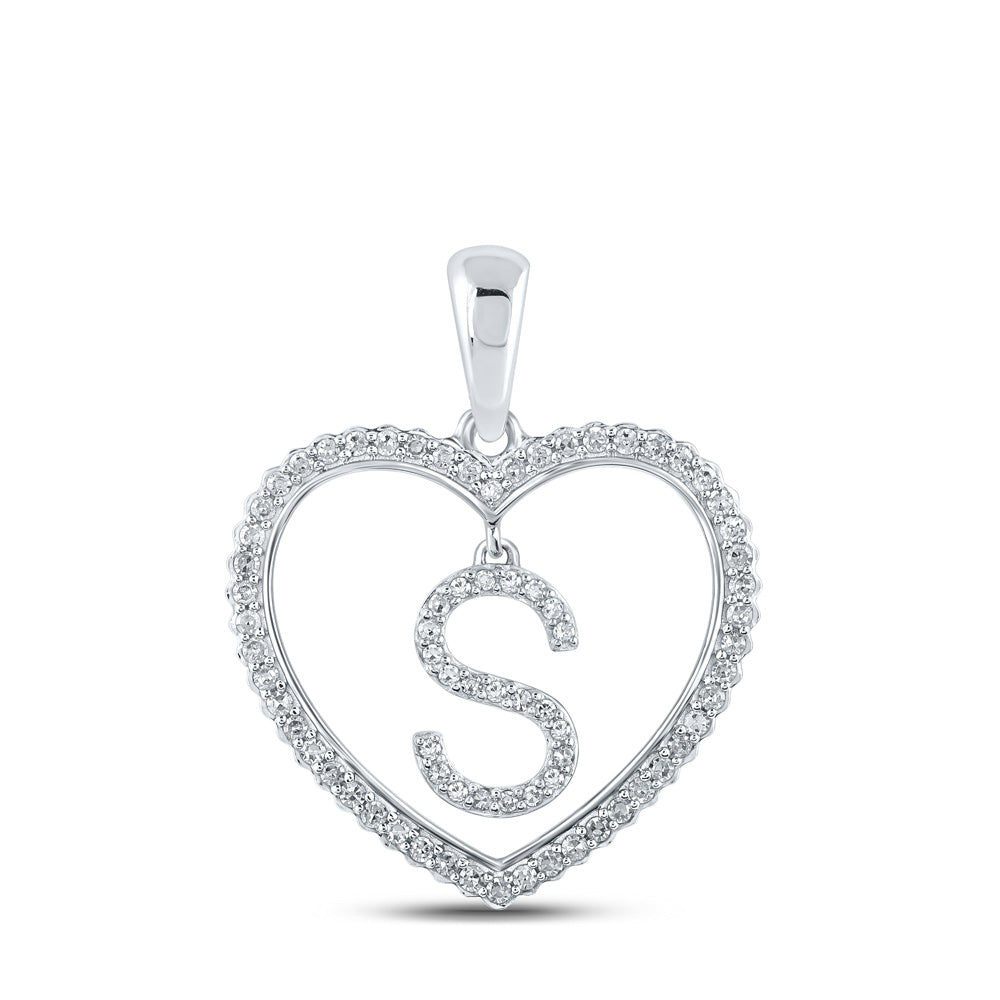 10kt White Gold Womens Round Diamond Heart S Letter Pendant 1/4 Cttw