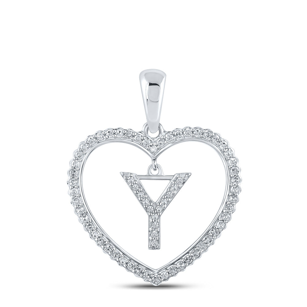 10kt White Gold Womens Round Diamond Heart Y Letter Pendant 1/4 Cttw