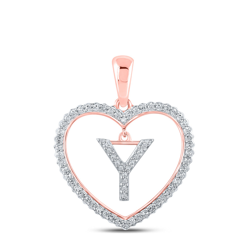 10kt Rose Gold Womens Round Diamond Heart Y Letter Pendant 1/4 Cttw