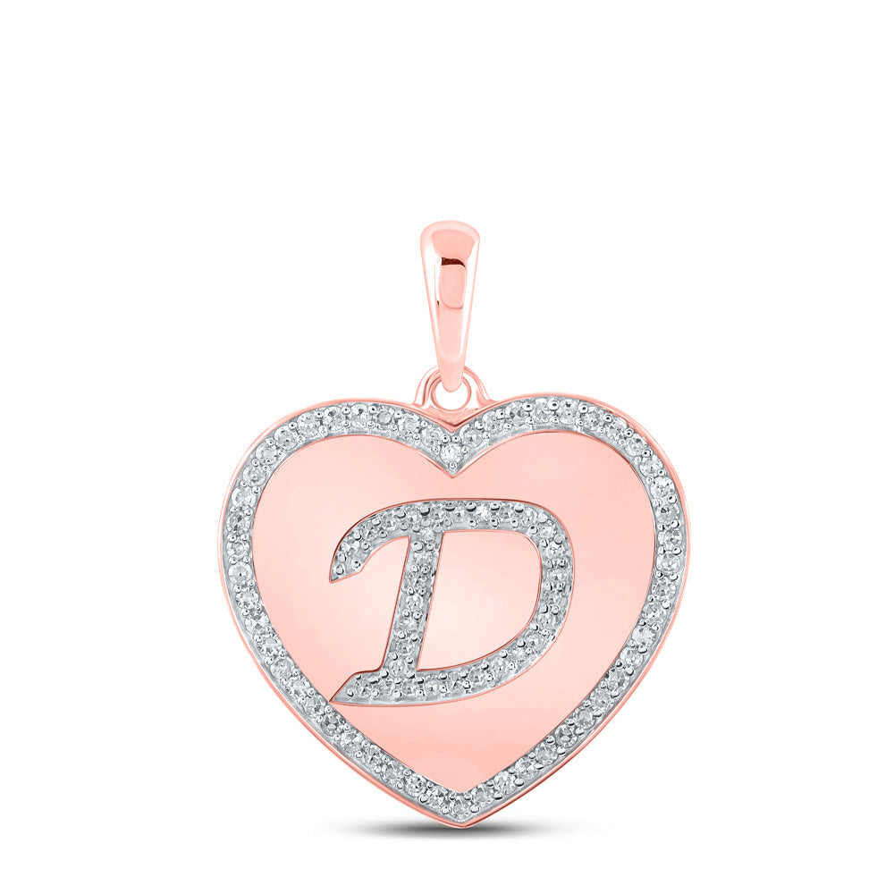 10kt Rose Gold Womens Round Diamond Heart D Letter Pendant 1/4 Cttw