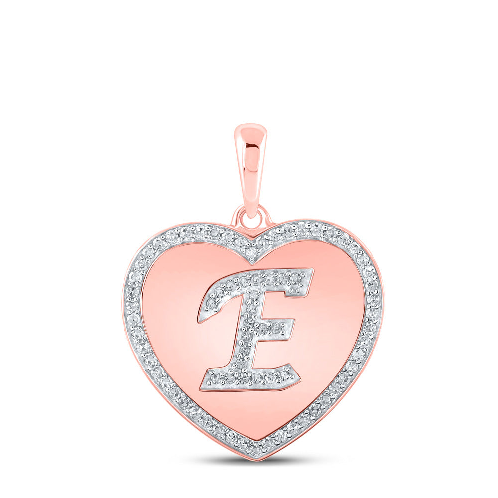 10kt Rose Gold Womens Round Diamond Heart E Letter Pendant 1/4 Cttw