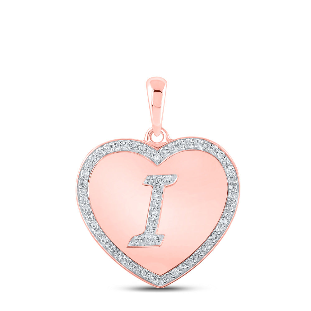 10kt Rose Gold Womens Round Diamond Heart I Letter Pendant 1/4 Cttw