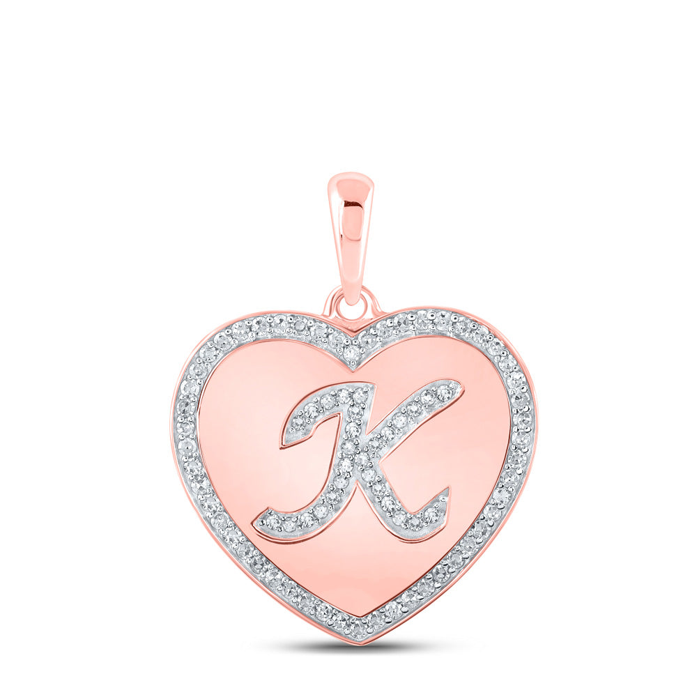 10kt Rose Gold Womens Round Diamond Heart K Letter Pendant 1/4 Cttw