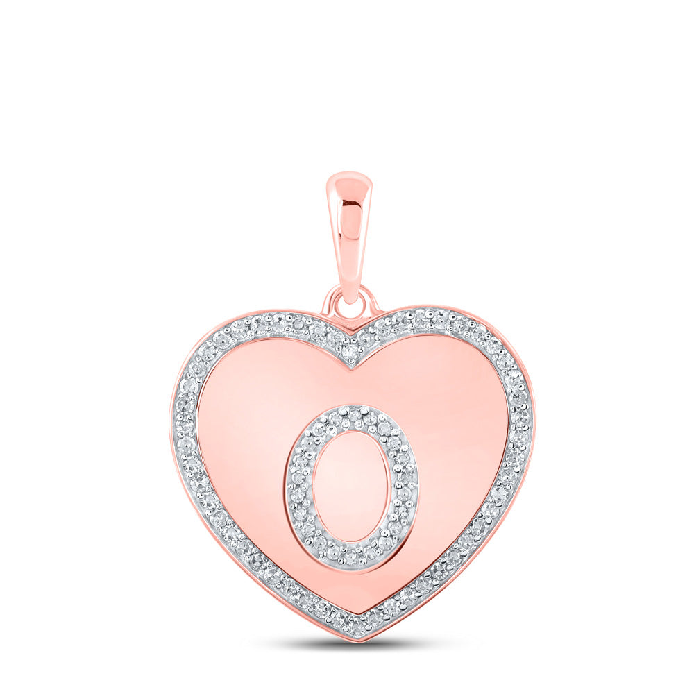 10kt Rose Gold Womens Round Diamond Heart O Letter Pendant 1/4 Cttw