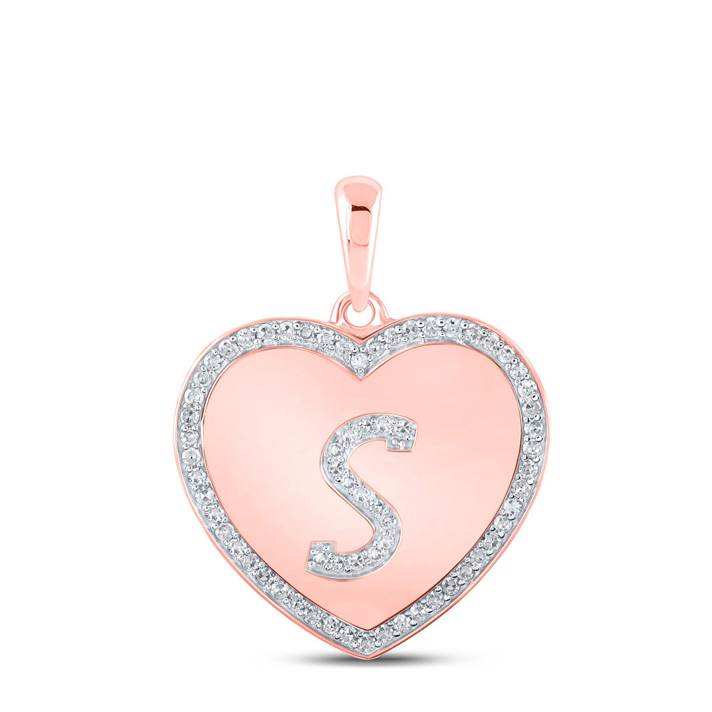 10kt Rose Gold Womens Round Diamond Heart S Letter Pendant 1/4 Cttw