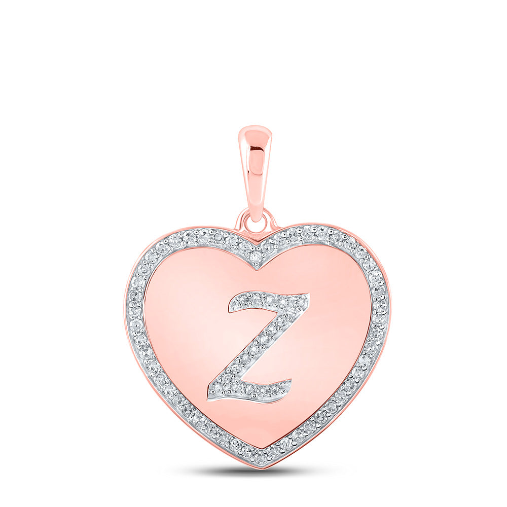 10kt Rose Gold Womens Round Diamond Heart Z Letter Pendant 1/4 Cttw