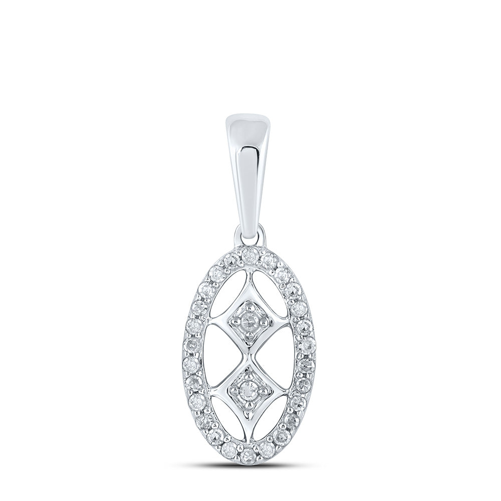 10kt White Gold Womens Round Diamond Oval Pendant 1/12 Cttw