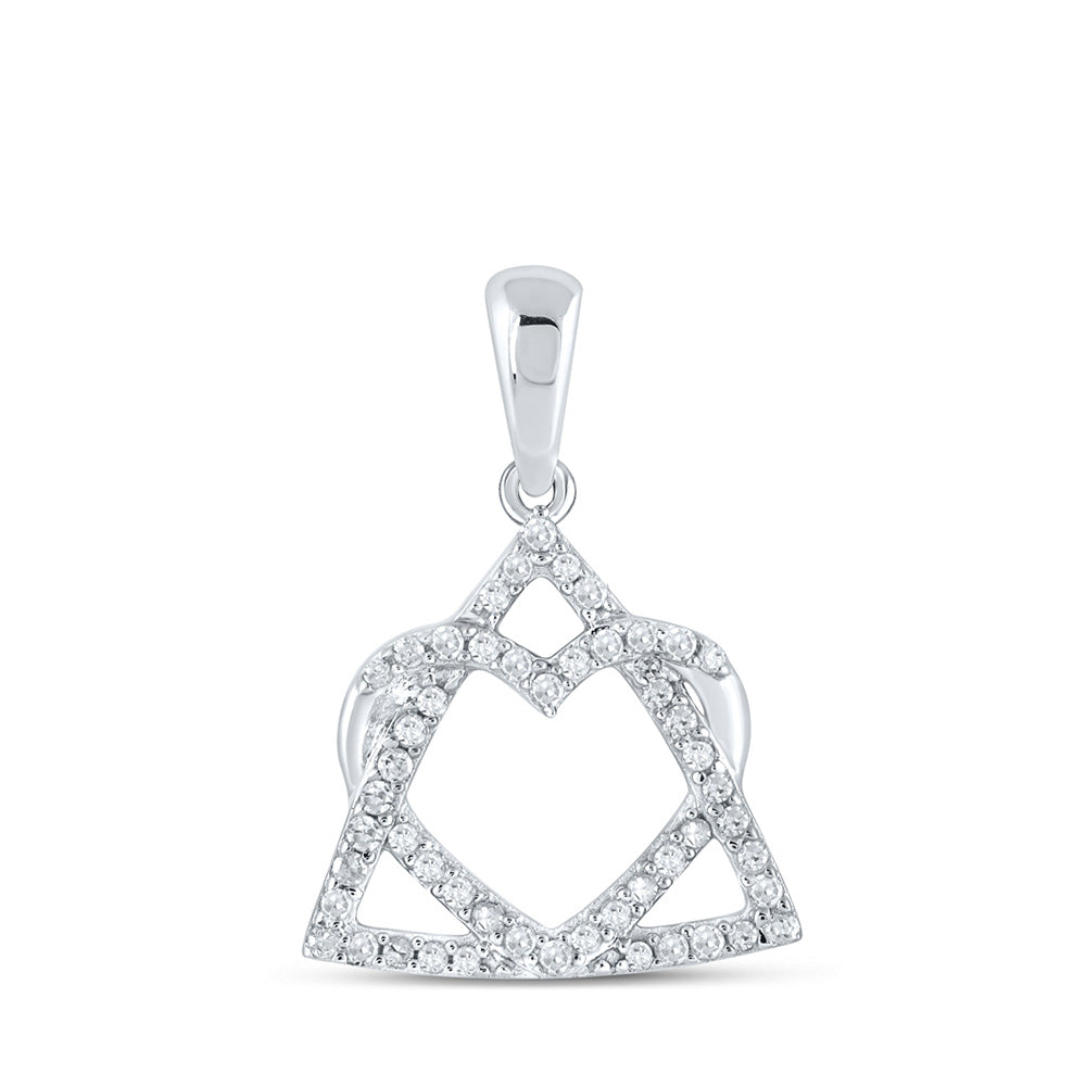 10kt White Gold Womens Round Diamond Heart Pendant 1/8 Cttw