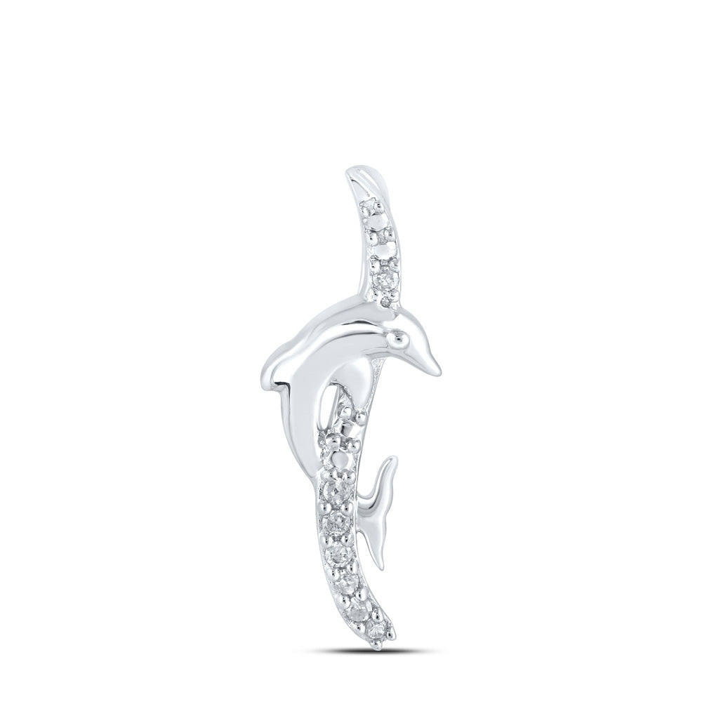 10kt White Gold Womens Round Diamond Dolphin Pendant 1/20 Cttw