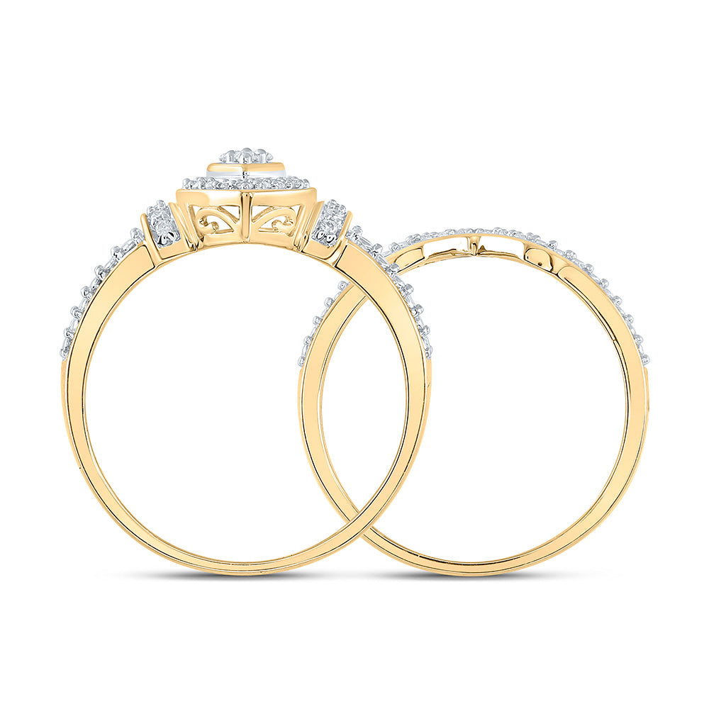 10kt Yellow Gold Round Diamond Bridal Wedding Ring Band Set 1/5 Cttw