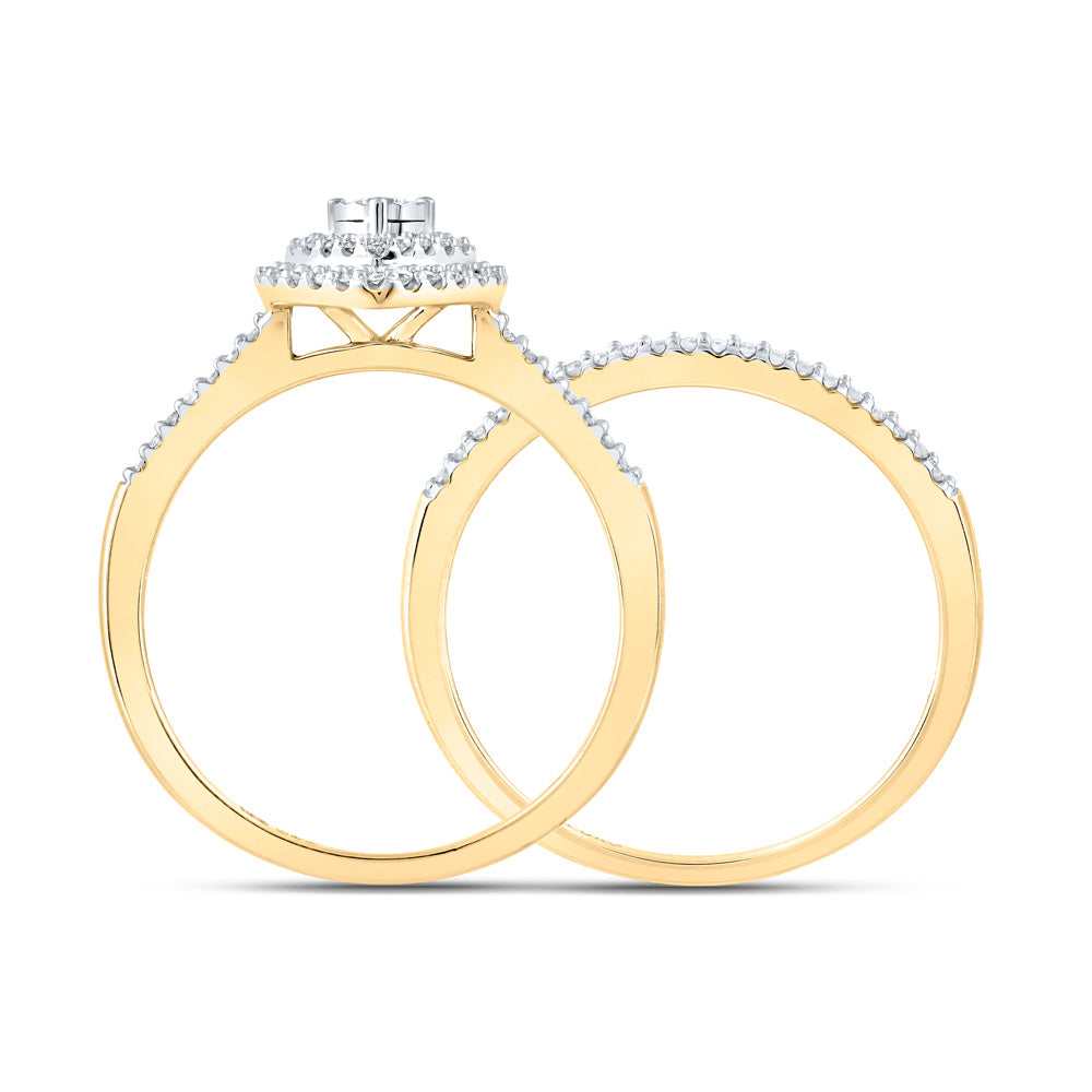 10kt Yellow Gold Round Diamond Heart Bridal Wedding Ring Band Set 1/3 Cttw