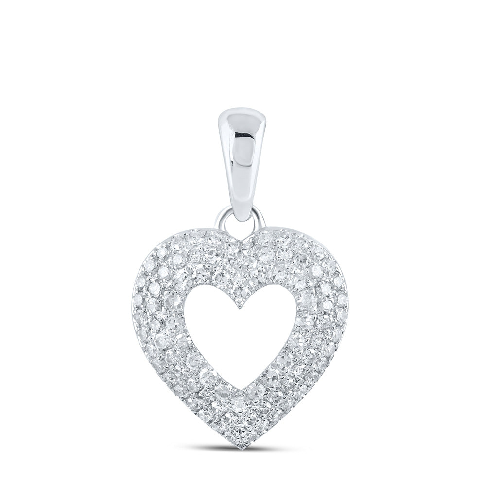 10kt White Gold Womens Round Diamond Heart Pendant 1/2 Cttw