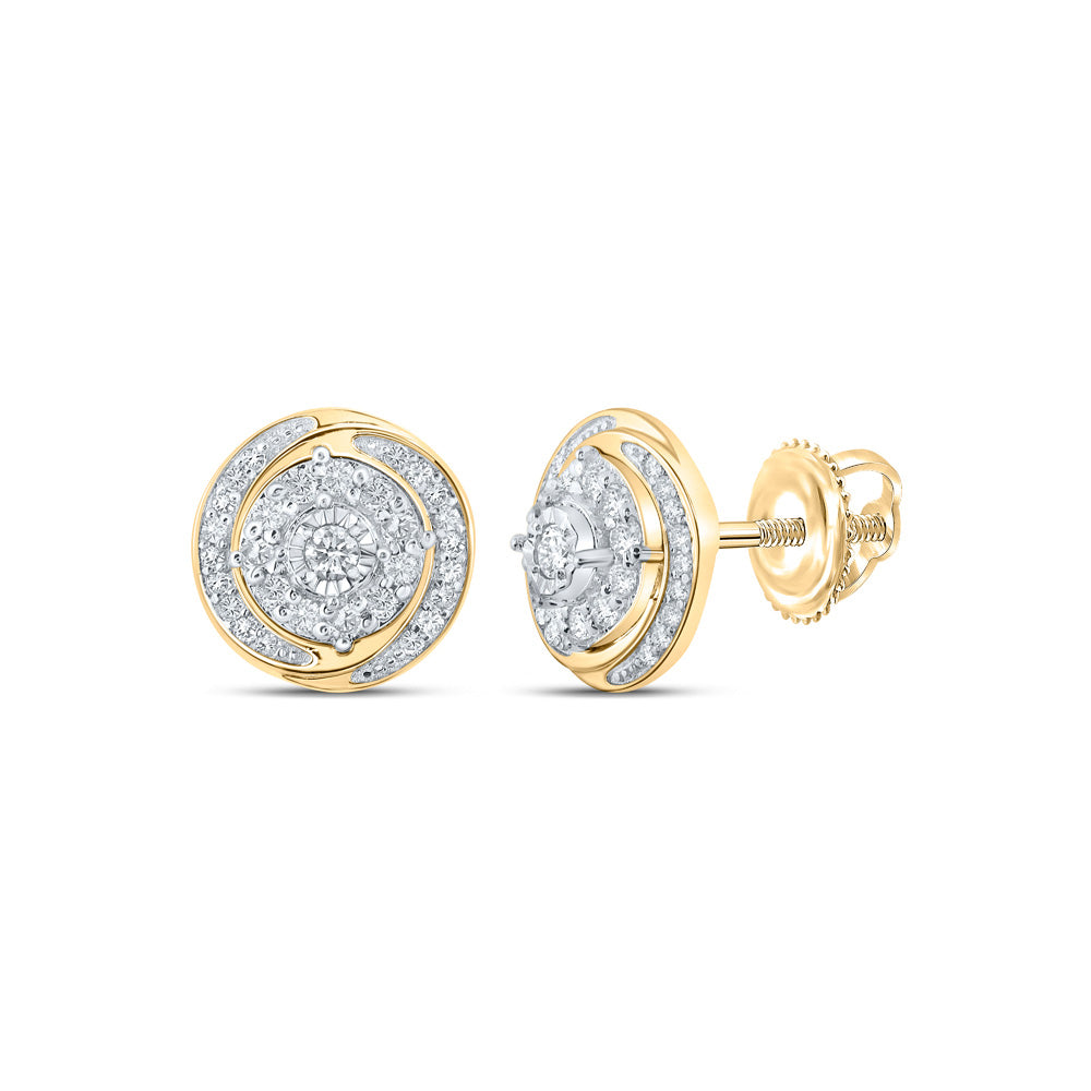 10kt Yellow Gold Womens Round Diamond Cluster Earrings 1/5 Cttw