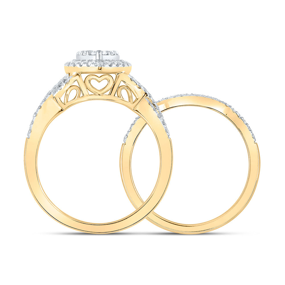 10kt Yellow Gold Round Diamond Heart Bridal Wedding Ring Band Set 5/8 Cttw