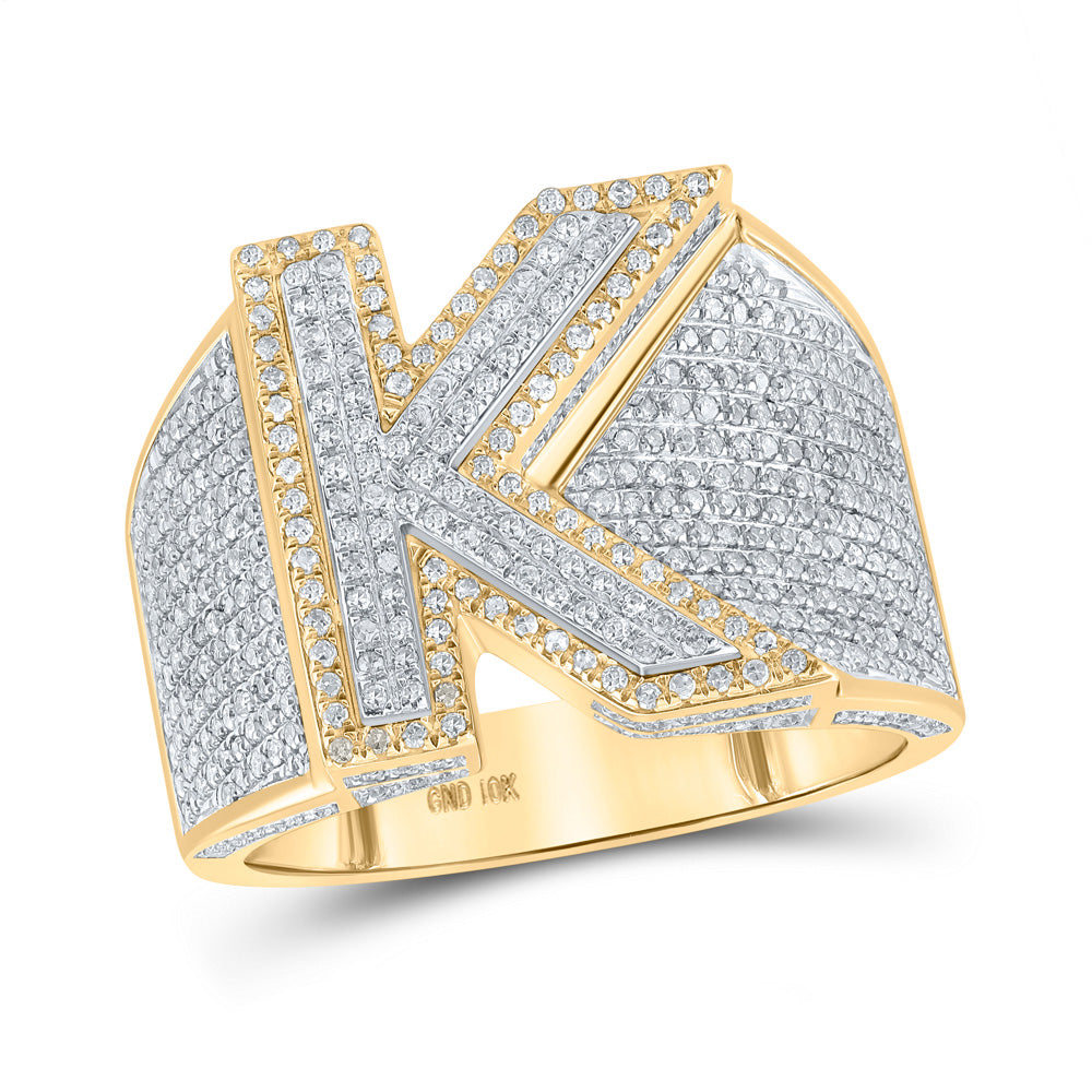 10kt Two-tone Gold Mens Round Diamond Initial K Letter Ring 1-1/5 Cttw