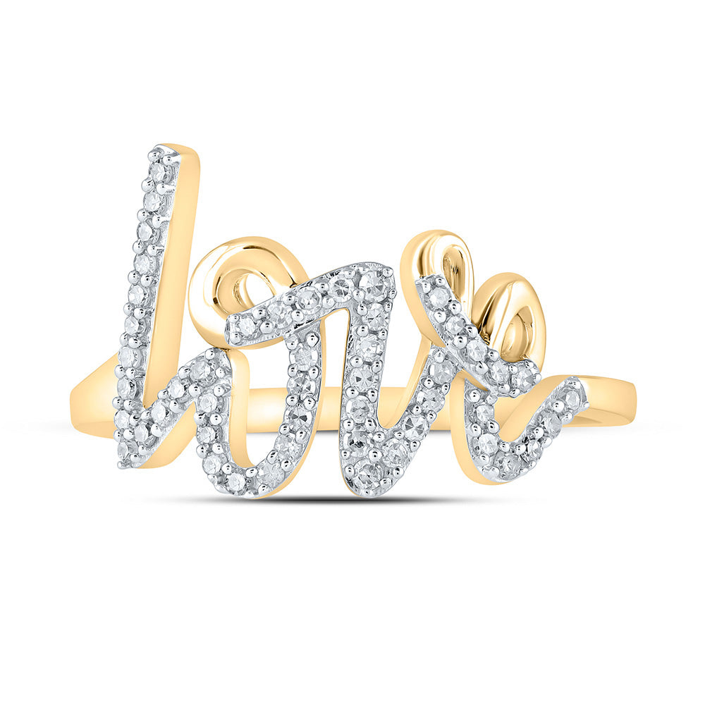 10kt Yellow Gold Womens Round Diamond Love Fashion Ring 1/5 Cttw