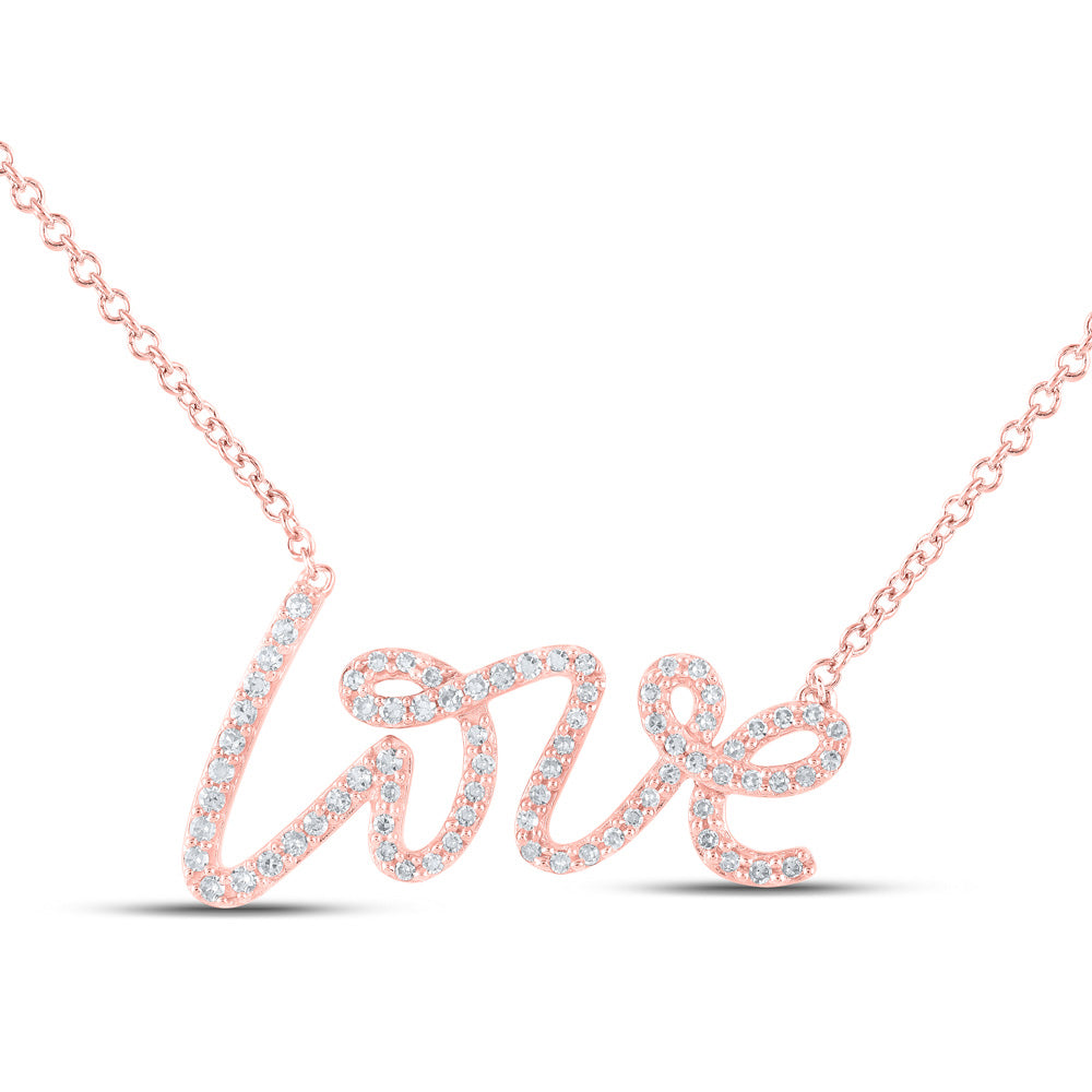 10kt Rose Gold Womens Round Diamond Love Fashion Necklace 1/4 Cttw