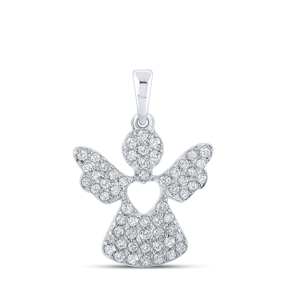 10kt White Gold Womens Round Diamond Angel Pendant 1/3 Cttw