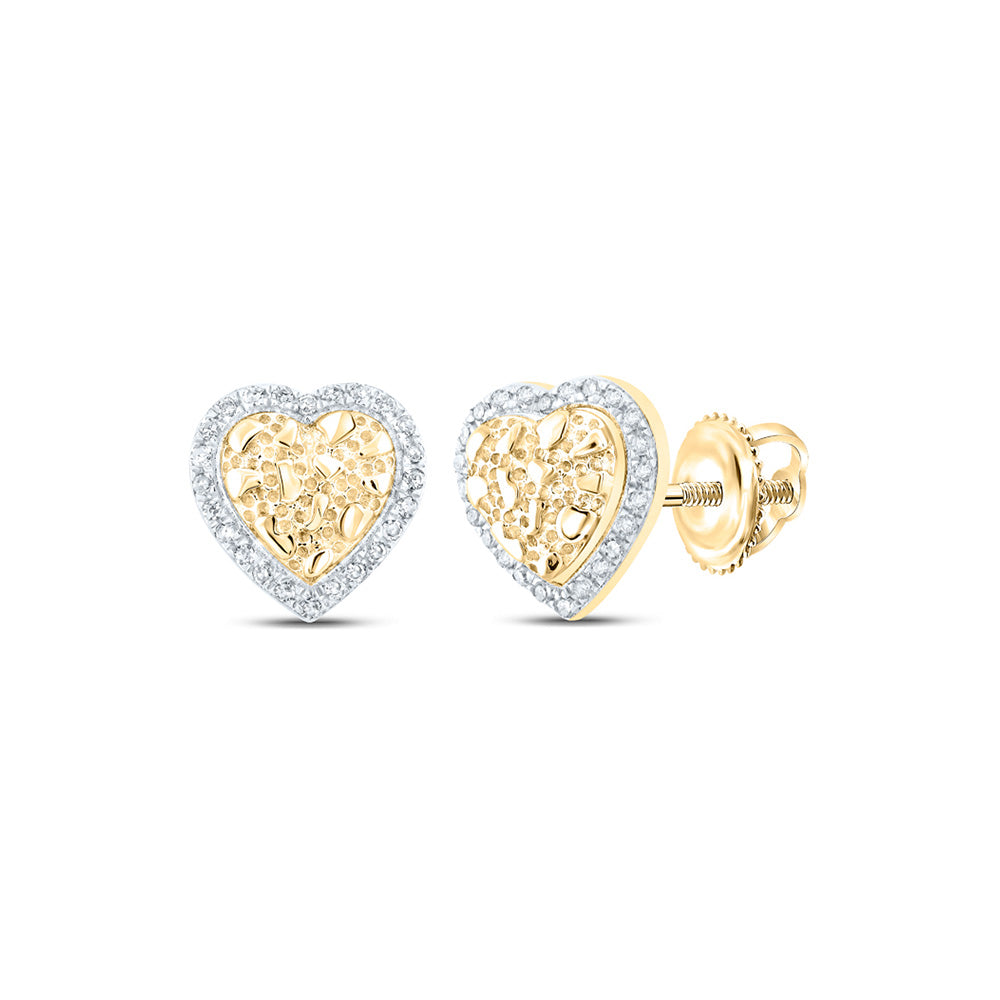 10kt Yellow Gold Womens Round Diamond Nugget Heart Earrings 1/10 Cttw