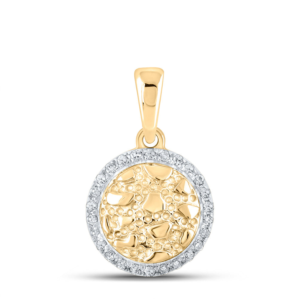 10kt Yellow Gold Womens Round Diamond Nugget Circle Pendant 1/20 Cttw