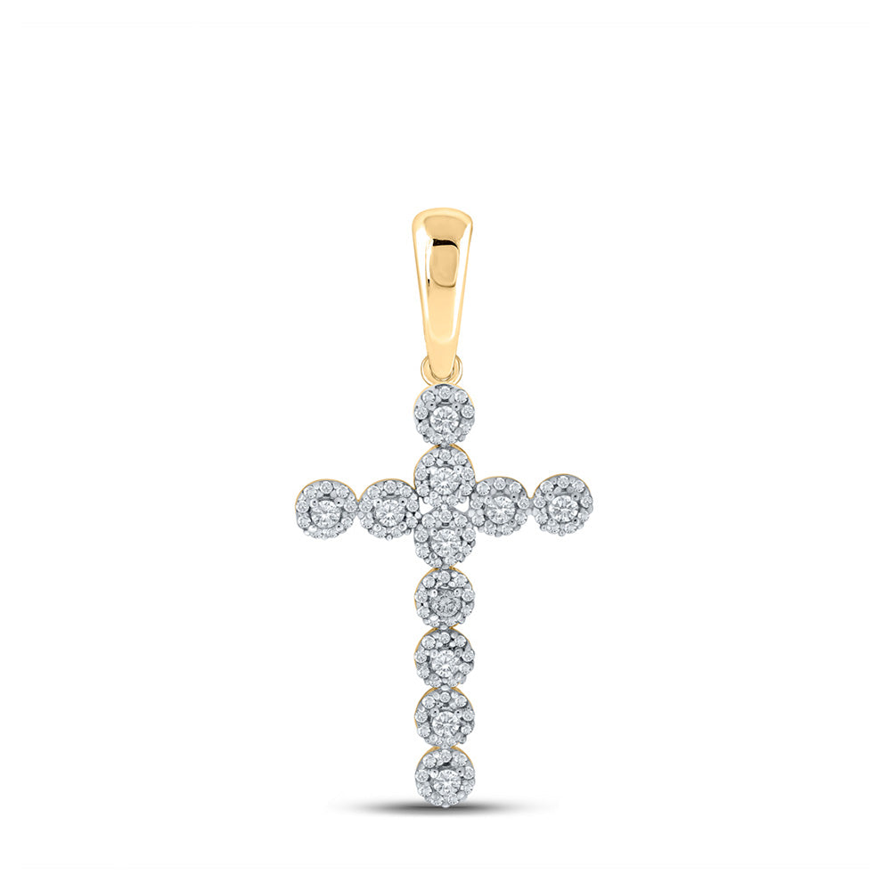 10kt Yellow Gold Mens Round Diamond Cross Charm Pendant 3/4 Cttw