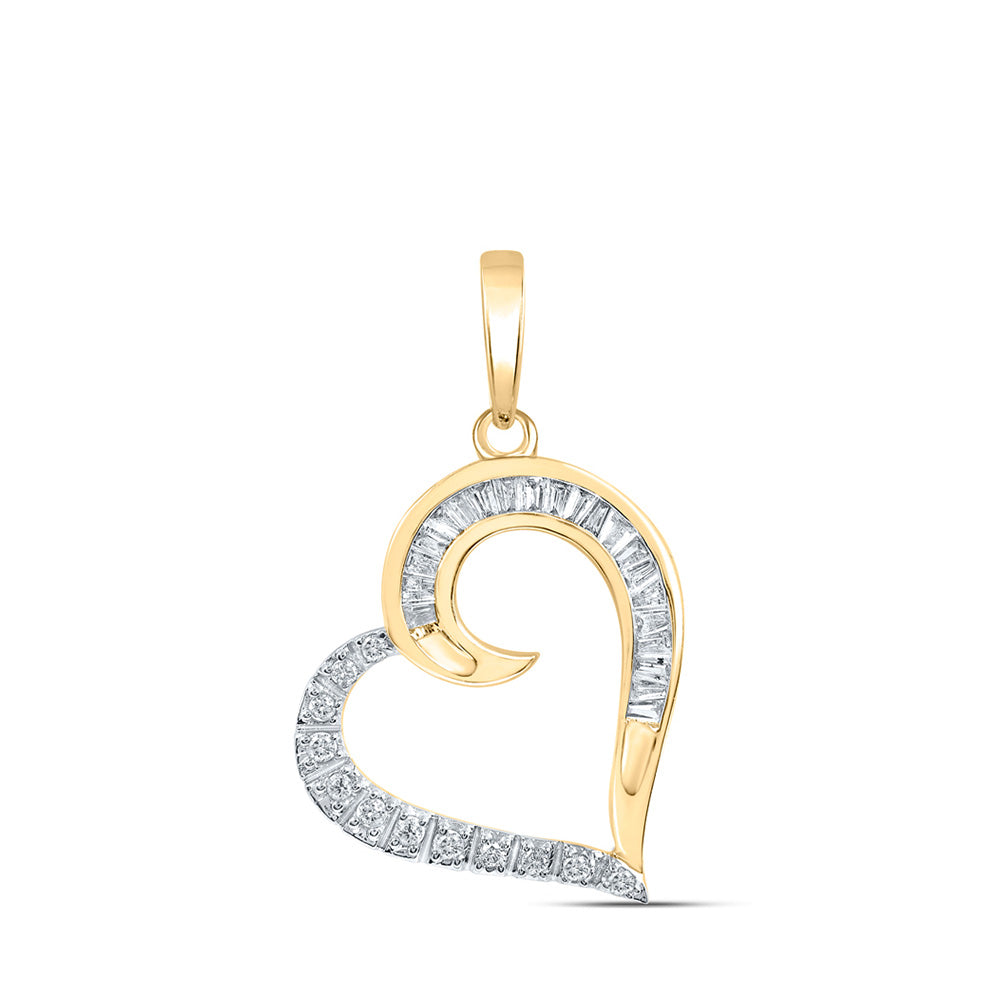 10kt Yellow Gold Womens Baguette Diamond Heart Pendant 1/6 Cttw